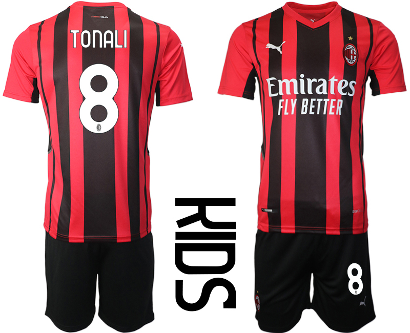 Youth 2021-2022 Club AC milan home red #8 Soccer Jersey